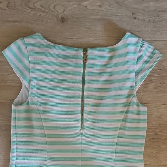 Lilly Pulitzer Mint and Pink Striped Cap-Sleeve Shift Dress - Picture 9 of 11